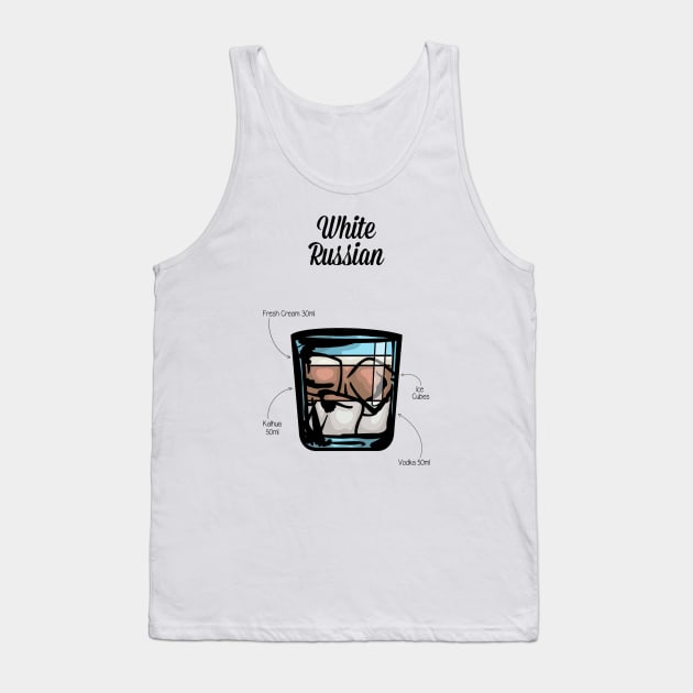 White Russian Cocktail Recipe Tank Top by HuckleberryArts